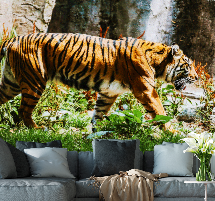 Tiger v stenski freski dnevne sobe - TenStickers