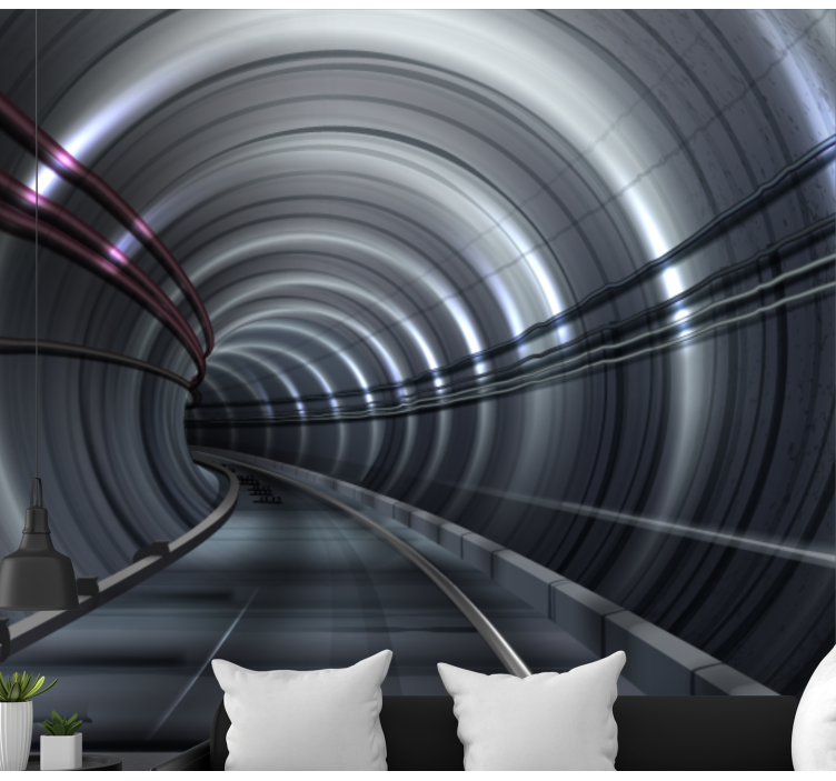 Futuristic subway tunnel fototapeta z vozili - TenStickers