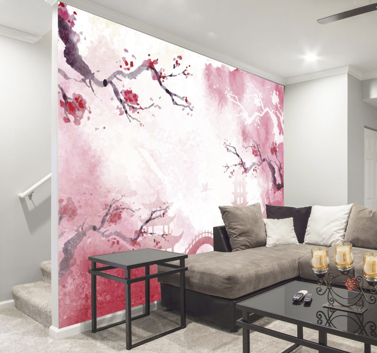 Japonski vrtni cvetlični stenski mural - TenStickers