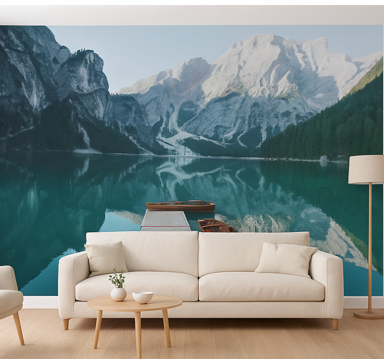 Jezero braies, dolomiti Fototapeta z gorami - TenStickers