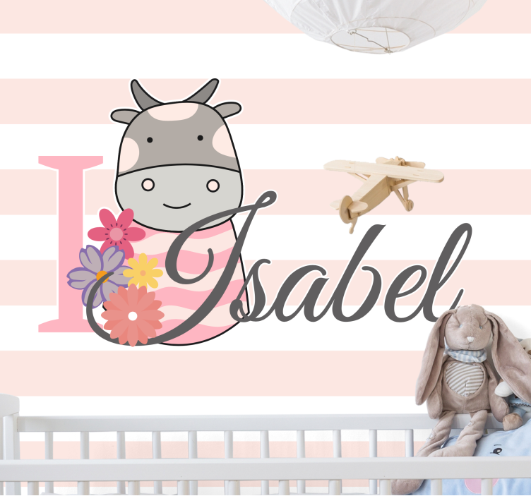 Luštne živali krava z imenom otroške stenske fototapete - TenStickers