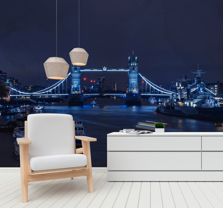 London znamenitosti ob večerni stenski poslikavi v londonu - TenStickers