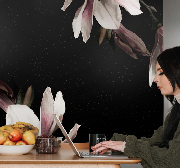 Magnolia floral pattern fototapete cvetje - TenStickers