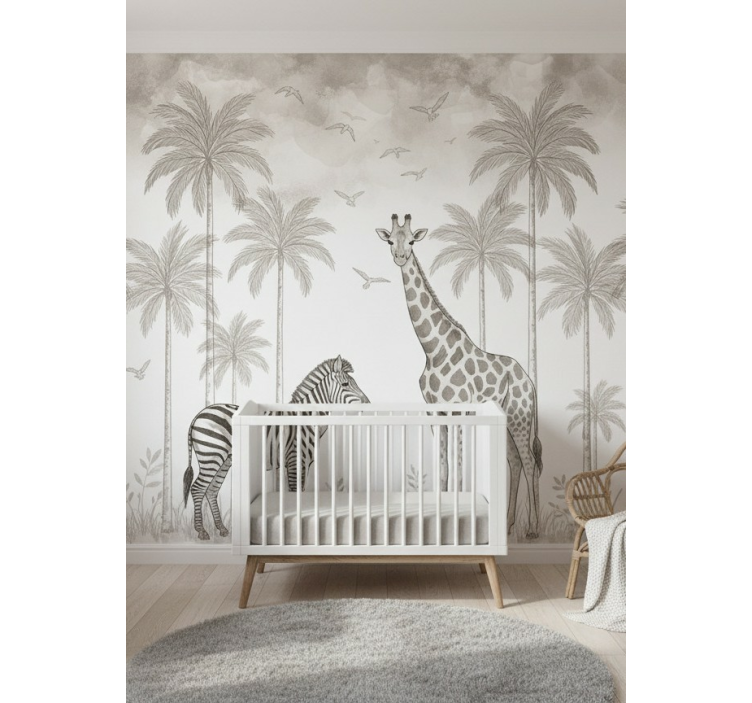Monochrome jungle print fototapeta za otroke - TenStickers