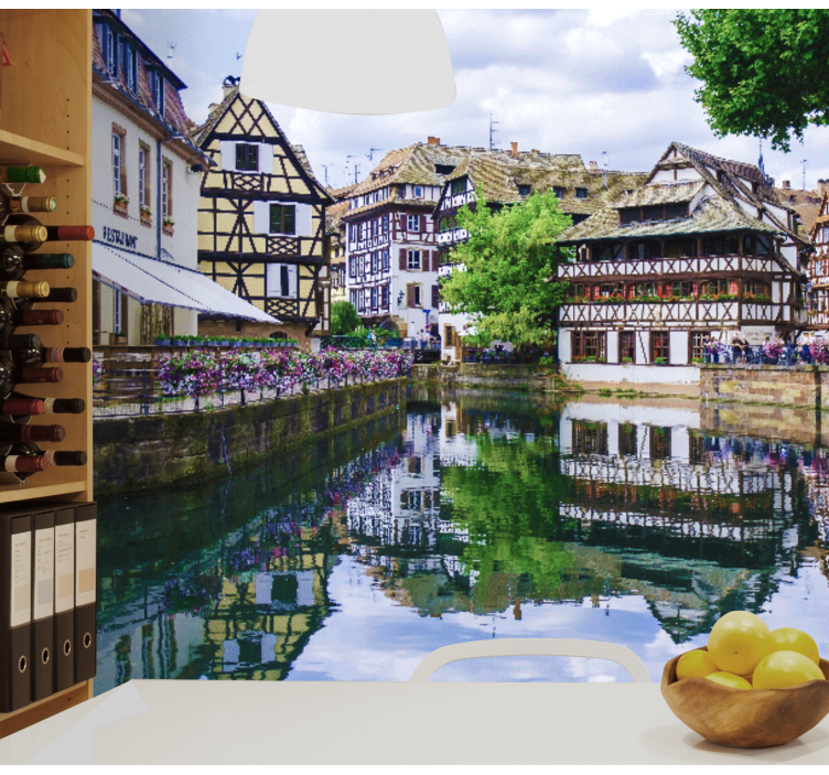 Očarljiva vasica ob reki Fototapete mest in držav - TenStickers