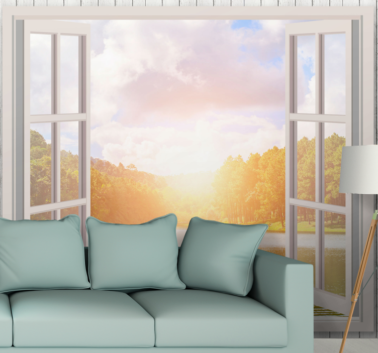 Okna sončna svetloba na jezerskem krapu 3d stenska poslikava - TenStickers
