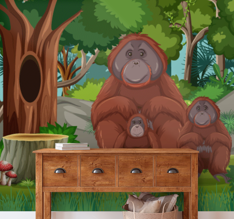 Orangutans family scene fototapete z živalmi - TenStickers