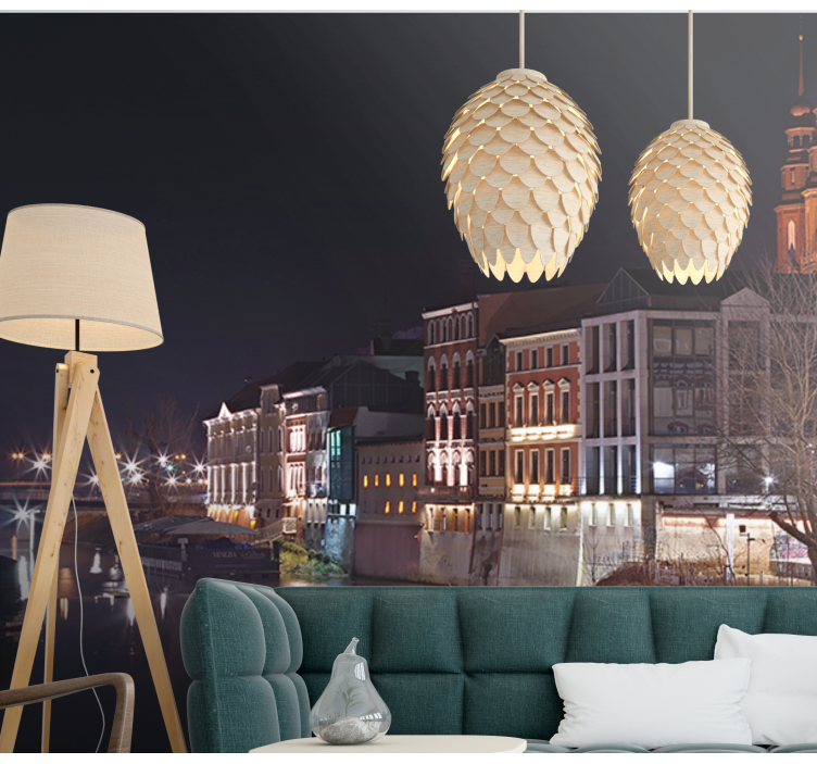 Osvetljena arhitektura ob reki Fototapete mest in držav - TenStickers