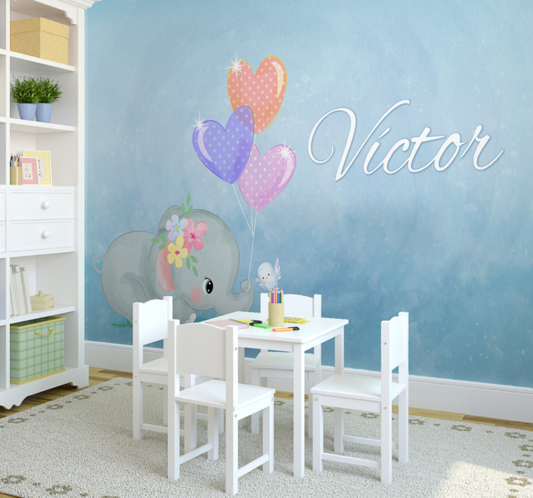 Otroški slon personaliziran otroški mural - TenStickers
