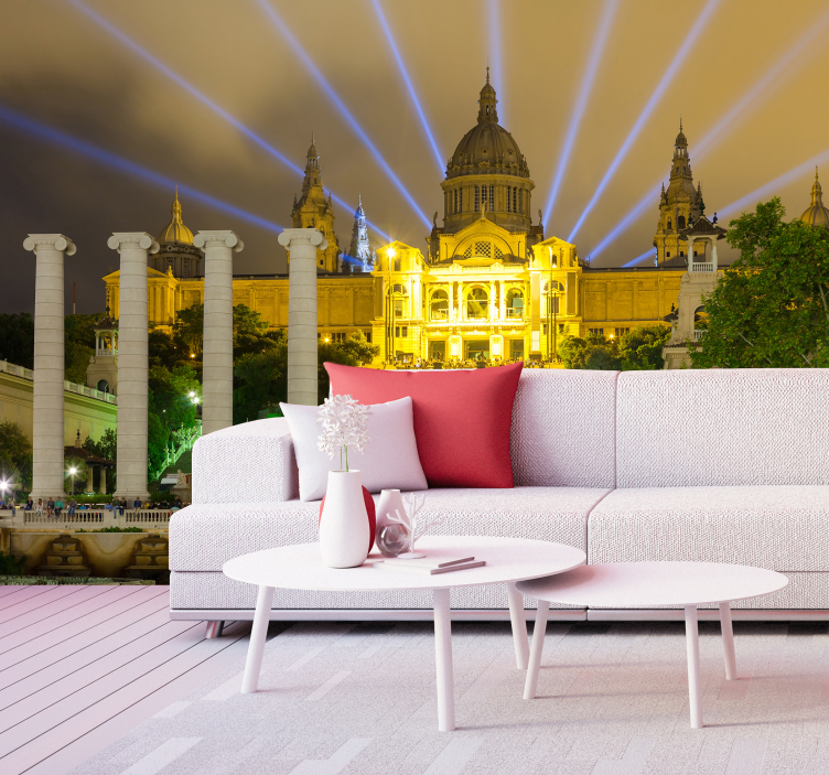 Palača montjuic ponoči zidni mural - TenStickers