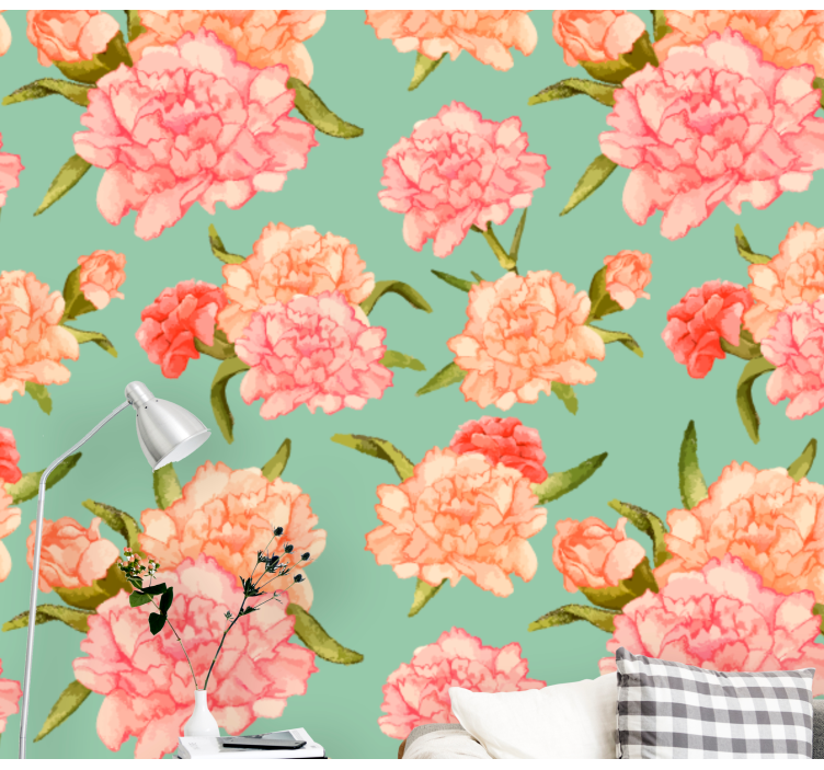 Peony floral pattern fototapete cvetje - TenStickers
