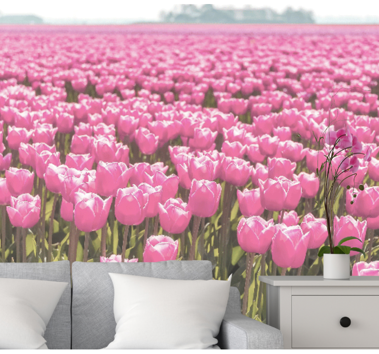 Pink tulip fields fototapeta z makovimi cvetovi - TenStickers