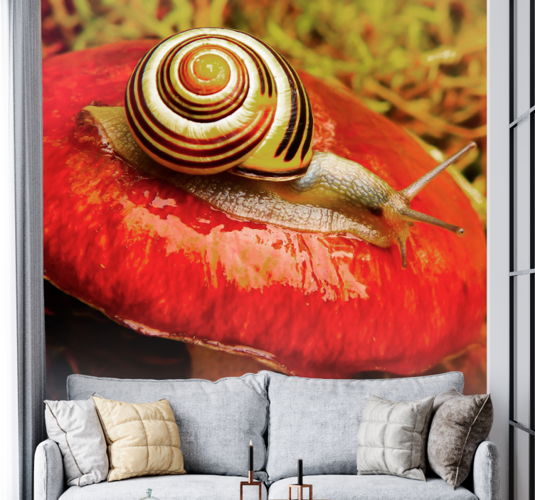 Polž na stenski poslikavi narave rdeče gobe - TenStickers