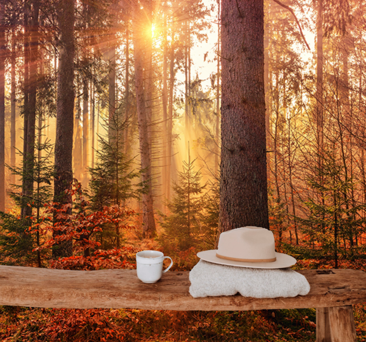 Stenska poslikava rdeče barve jesenski gozd narava - TenStickers