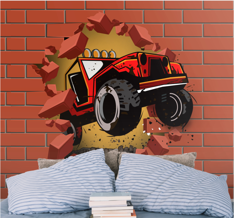 Red monster truck fototapeta z vozili - TenStickers