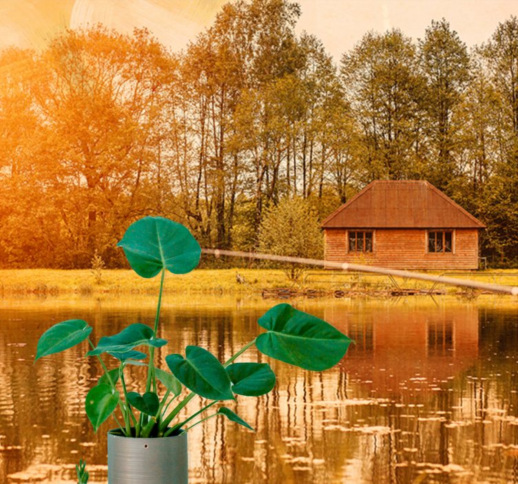 Rjave hiše jezero z gozdno steno - TenStickers