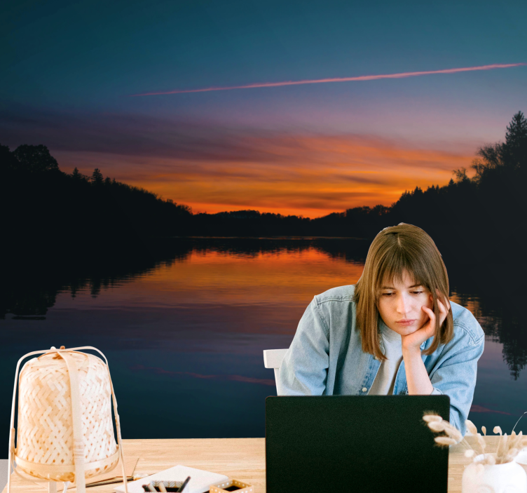 Serene lake sunset stenske poslikave - TenStickers