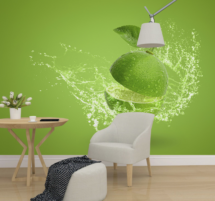 Splashing green citrus fototapete s cvetjem - TenStickers