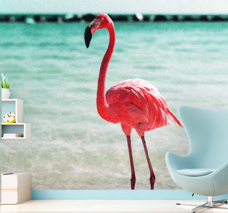 Srčkan flamingo na plaži stensko poslikavo - TenStickers