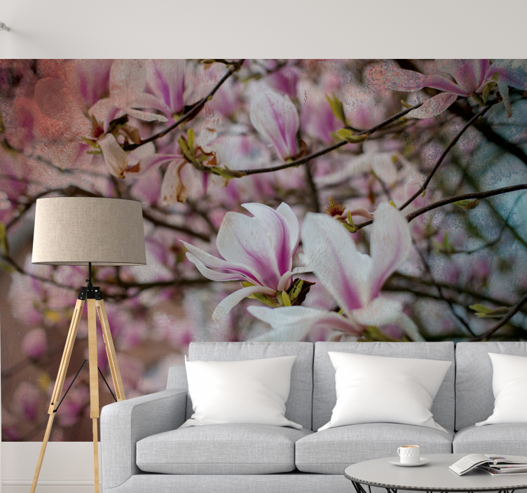 Stenska fototapeta magnolija rožnatega cvetja - TenStickers