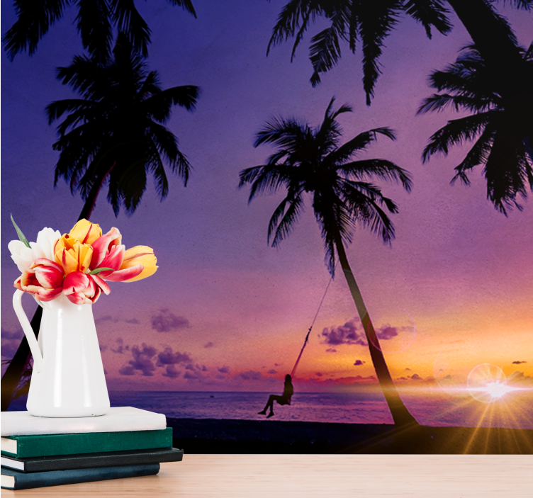Sunset swinging palm fototapete narava - TenStickers