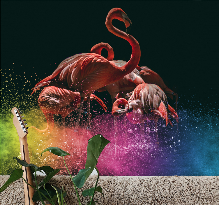 Stenska poslikava v barvi flaminga - TenStickers