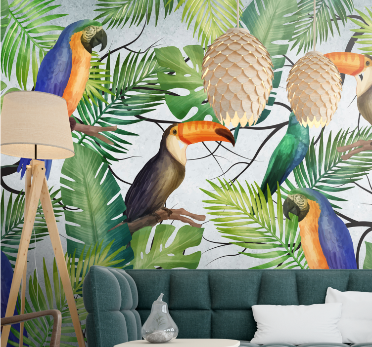 Tropical birds theme fototapete z živalmi - TenStickers