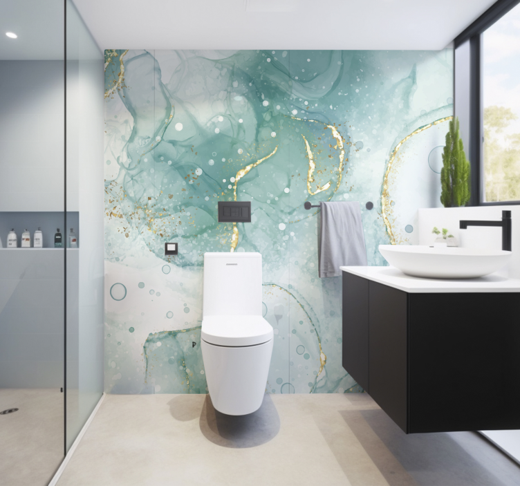 Turkizni in zlati marmor Fototapete za kopalnico - TenStickers