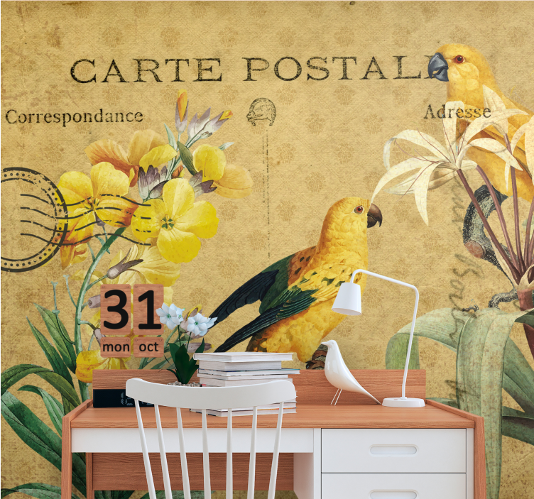 Vintage parrots and flora drugi fototapeti - TenStickers