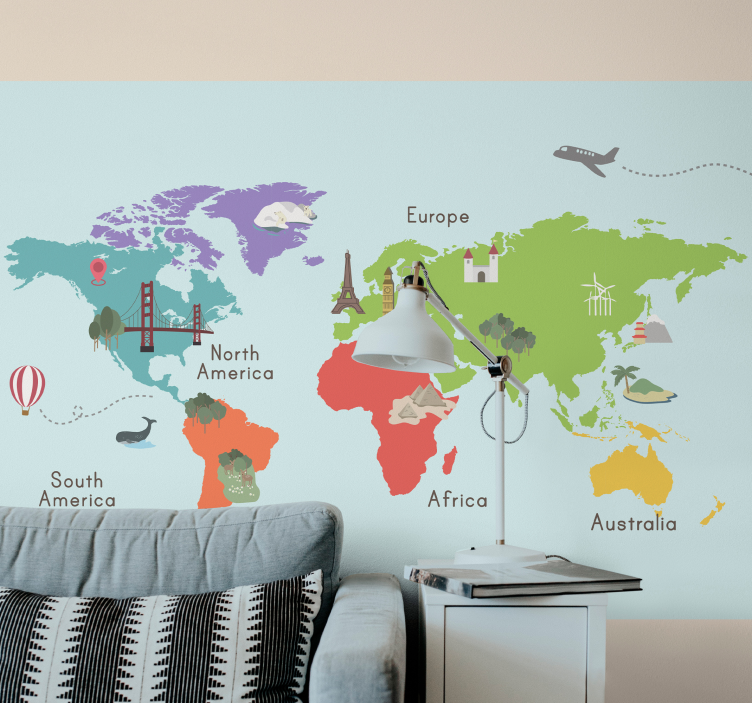 World map illustration fototapete z zemljevidom sveta - TenStickers