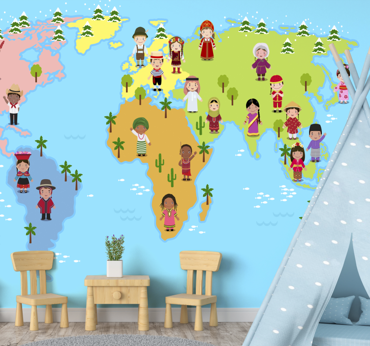Znaki kulturnega zemljevida Fototapete z zemljevidom sveta - TenStickers