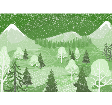 Zelena vintage stenska poslikava gozdnega drevesa - TenStickers