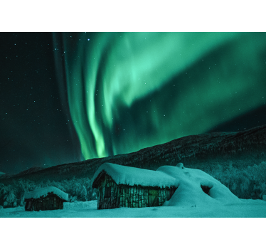 Snowy landscape aurora fototapeta z gorami - TenStickers