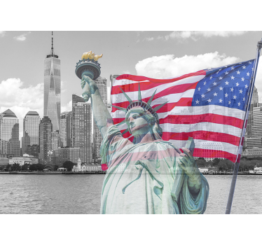 Stenska stena zidan zid ameriške zastave new york skyline - TenStickers