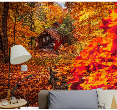 Autumn cottage landscape stenske poslikave - TenStickers
