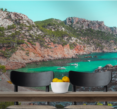 čudovita plaža s skalami mallorca pod morsko steno - TenStickers