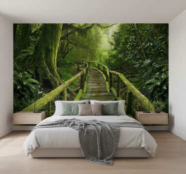 Lush mossy boardwalk fototapeta gozd - TenStickers