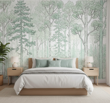 Mint woodland sketch fototapeta gozd - TenStickers