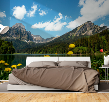 Mountain lakeside view stenske poslikave - TenStickers