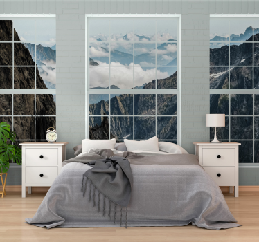 Mountain view windows fototapeta z gorami - TenStickers
