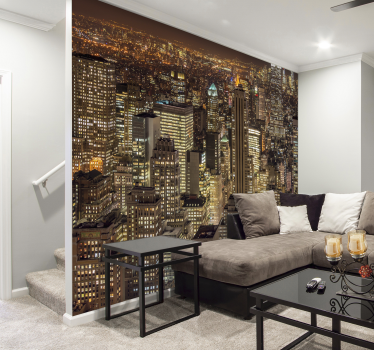 New york zidni mural ponoči - TenStickers
