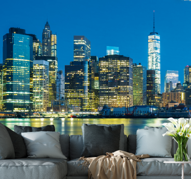 Nyc skyline night fototapeta new york - TenStickers