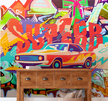 Retro car artwork fototapete z graffiti motivi - TenStickers