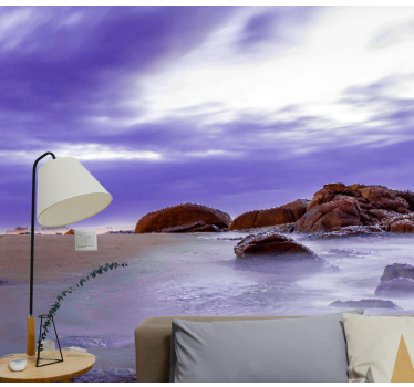 Rocky beach landscape fototapeta z gorami - TenStickers