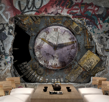 Rusty clock design fototapete z graffiti motivi - TenStickers