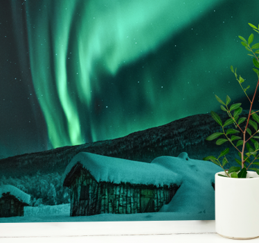 Snowy landscape aurora fototapeta z gorami - TenStickers