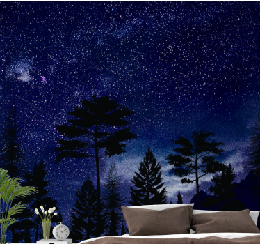 Starlit forest silhouettes fototapete neba - TenStickers