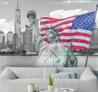 Stenska stena zidan zid ameriške zastave new york skyline - TenStickers