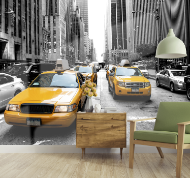 Stenski zidni mural new york taxi new york skyline - TenStickers