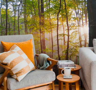 Sunlit woodland view fototapeta gozd - TenStickers